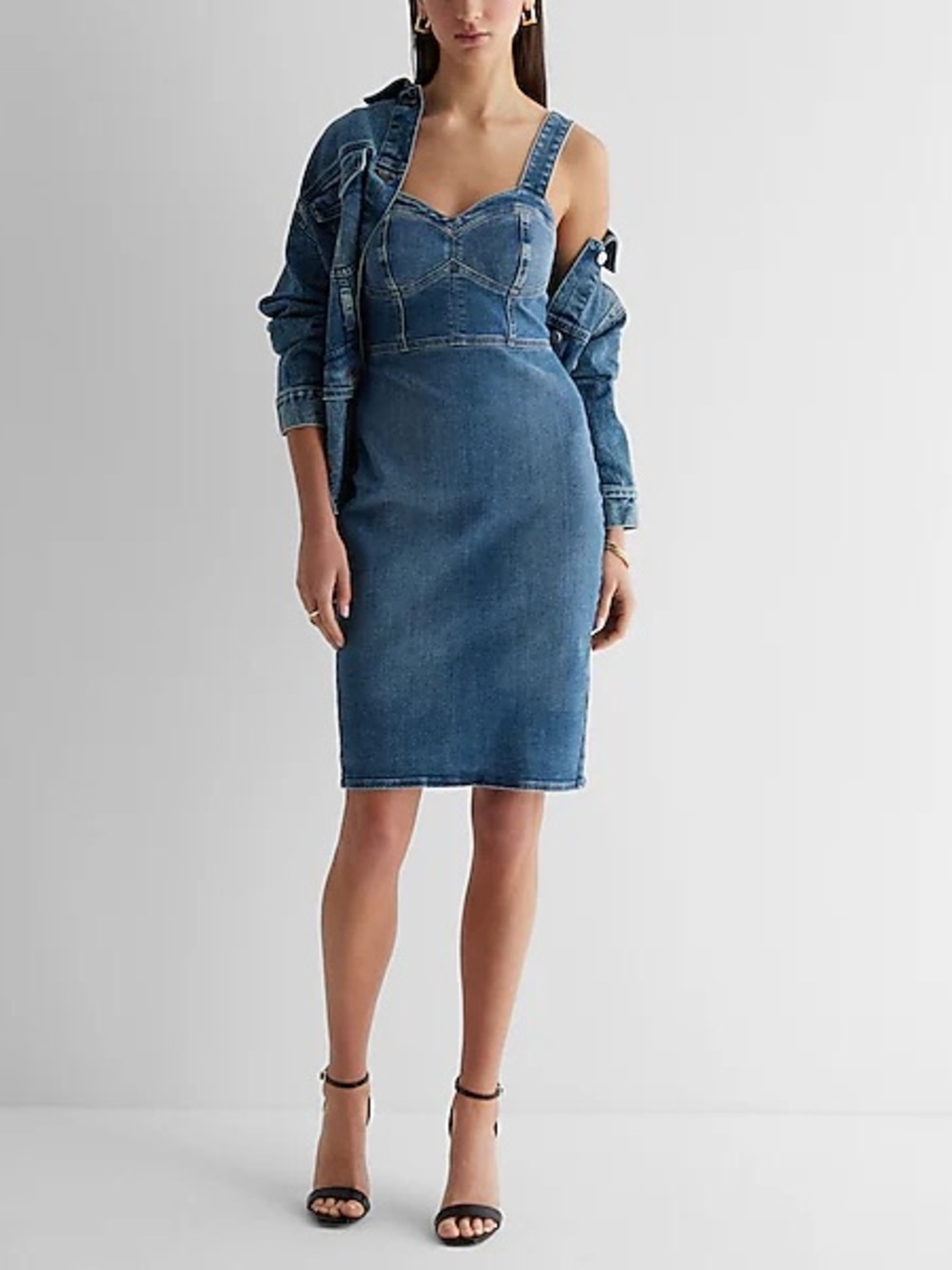 Denim Bustier Pencil Dress - Blue